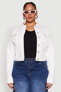 Womens Plus Size WAX Denim Jacket, White, Size 2X