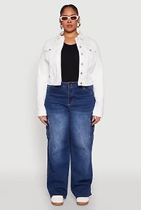 Womens Plus Size WAX Denim Jacket, White, Size 2X