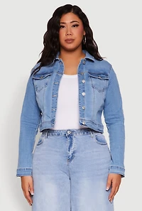 Womens Plus Size WAX Denim Jacket, Blue, Size 3X