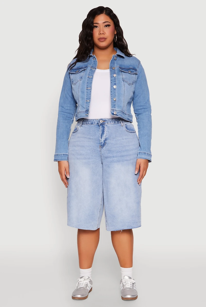 Womens Plus Size WAX Denim Jacket, Blue, Size 3X