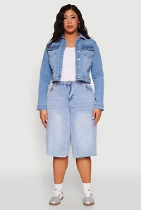 Womens Plus Size WAX Denim Jacket, Blue, Size 3X