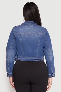 Womens Plus WAX Distressed Cropped Denim Jacket, Blue,