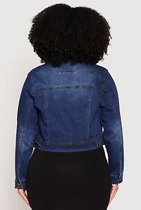 Womens Plus Size WAX Distressed Cropped Denim Jacket, Blue, Size 1X