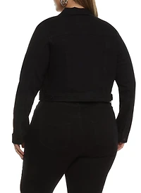 Womens Plus Size WAX Solid Denim Jacket, Black, Size 1X