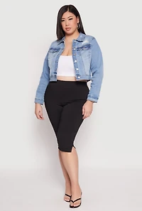 Womens Plus WAX Distressed Cropped Jean Jacket, Blue,