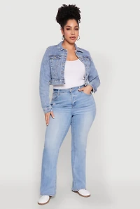 Womens Plus Size WAX Cropped Jean Jacket, Blue, Size 2X