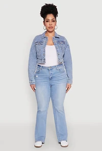 Womens Plus Size WAX Cropped Jean Jacket, Blue, Size 2X