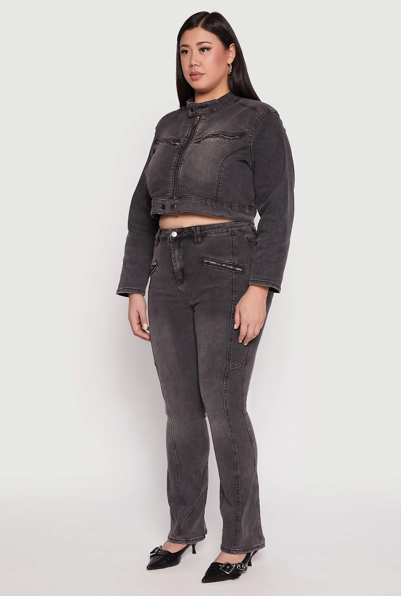 Plus Almost Famous Denim Moto Cropped Jacket
