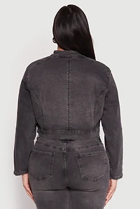 Womens Plus Almost Famous Denim Moto Cropped Jacket, Grey,