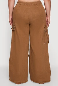 Womens Plus Size Mineral Wash Wide Leg Utility Jeans, Brown, Size 3X
