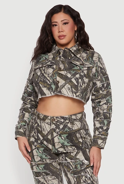 Plus Hunter Camo Frayed Patch and Repair Jean Jacket