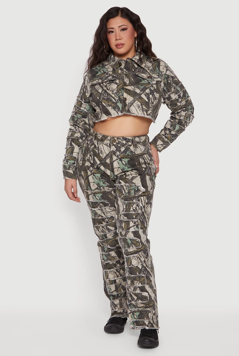 Plus Hunter Camo Frayed Patch and Repair Jean Jacket