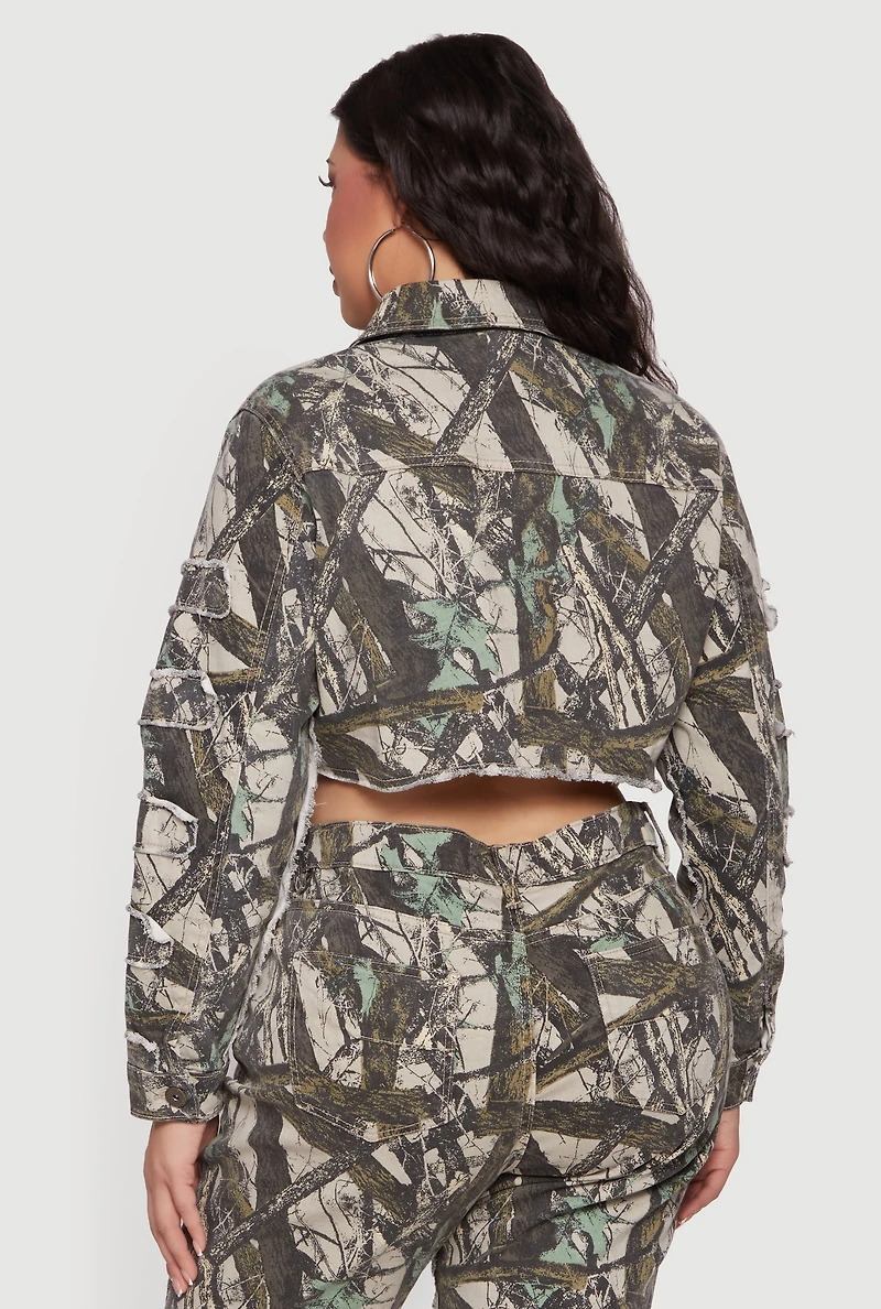 Plus Hunter Camo Frayed Patch and Repair Jean Jacket