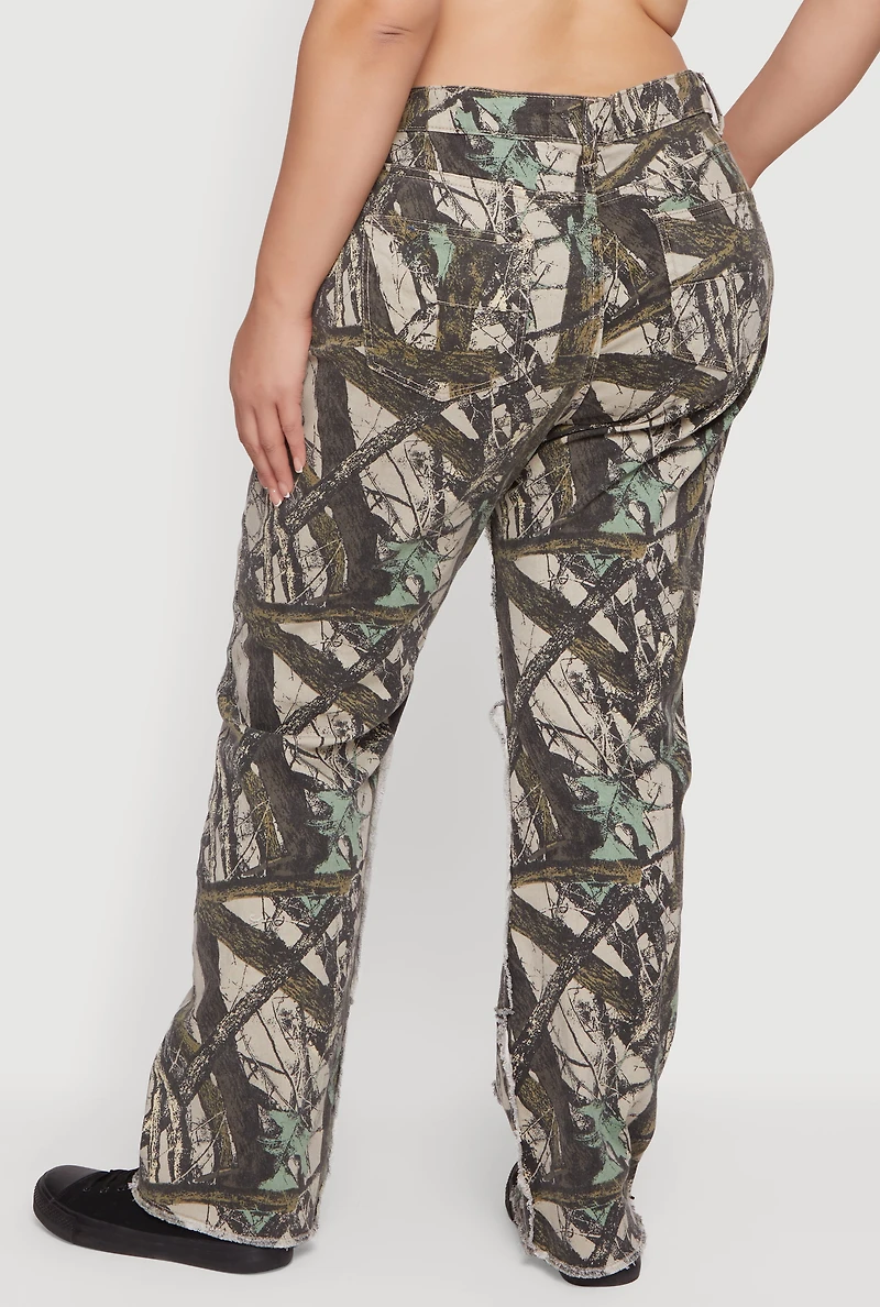 Plus Hunter Camo Frayed Patch and Repair Jeans