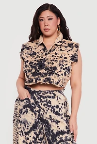 Plus Tie Dye Crop Denim Vest