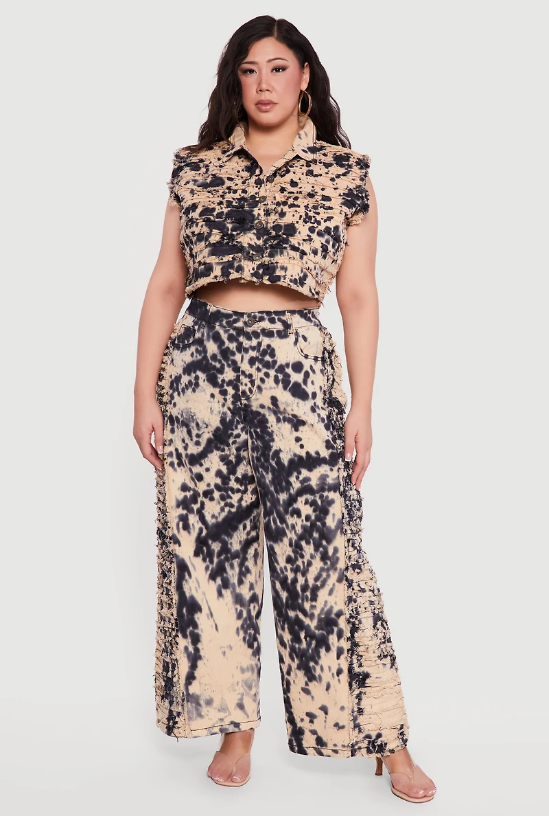 Plus Tie Dye Crop Denim Vest