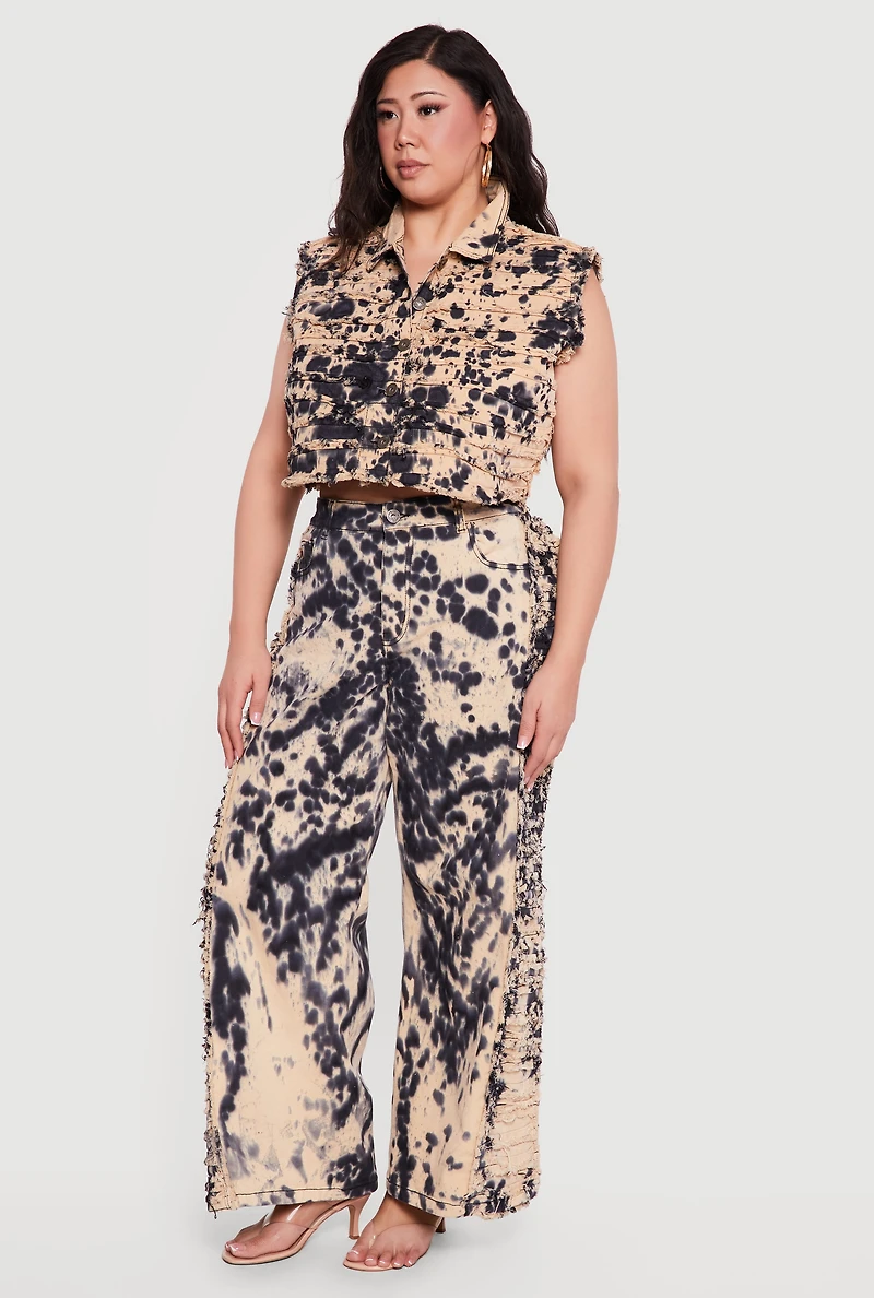 Plus Tie Dye Crop Denim Vest