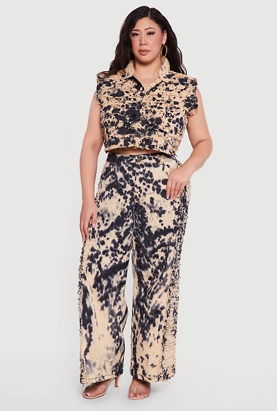 Plus Frayed Tie Dye Wide Leg Jeans