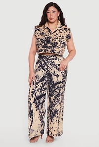 Plus Frayed Tie Dye Wide Leg Jeans