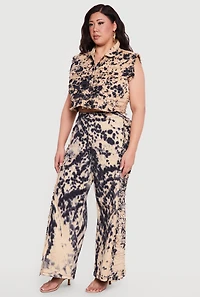 Plus Frayed Tie Dye Wide Leg Jeans