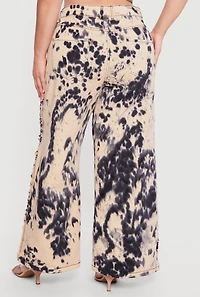Plus Frayed Tie Dye Wide Leg Jeans