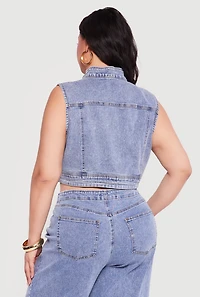Plus Western Decorative Stitch Zip Front Denim Vest