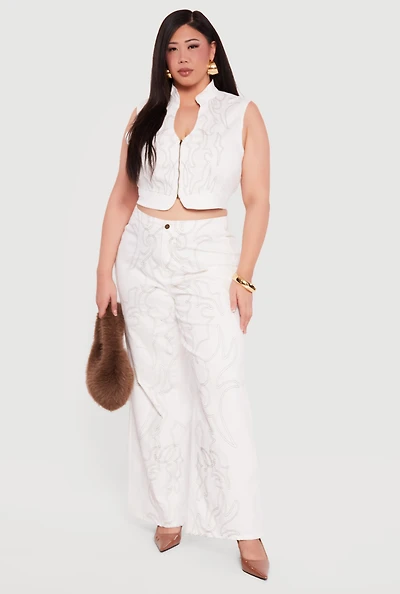 Plus Western Decorative Stitch High Waisted Jeans