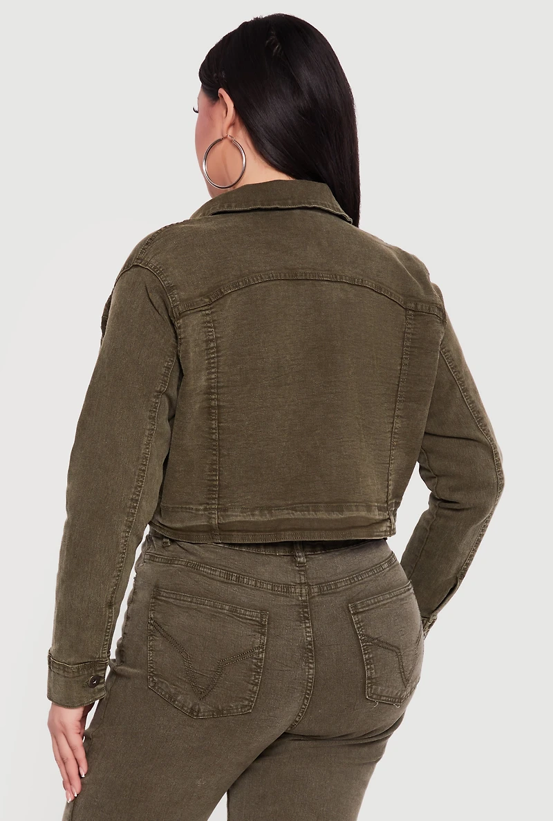 Plus Studded Western Decorative Stitch Jean Jacket