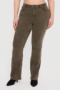 Plus Western Decorative Stitch Straight Leg Jeans