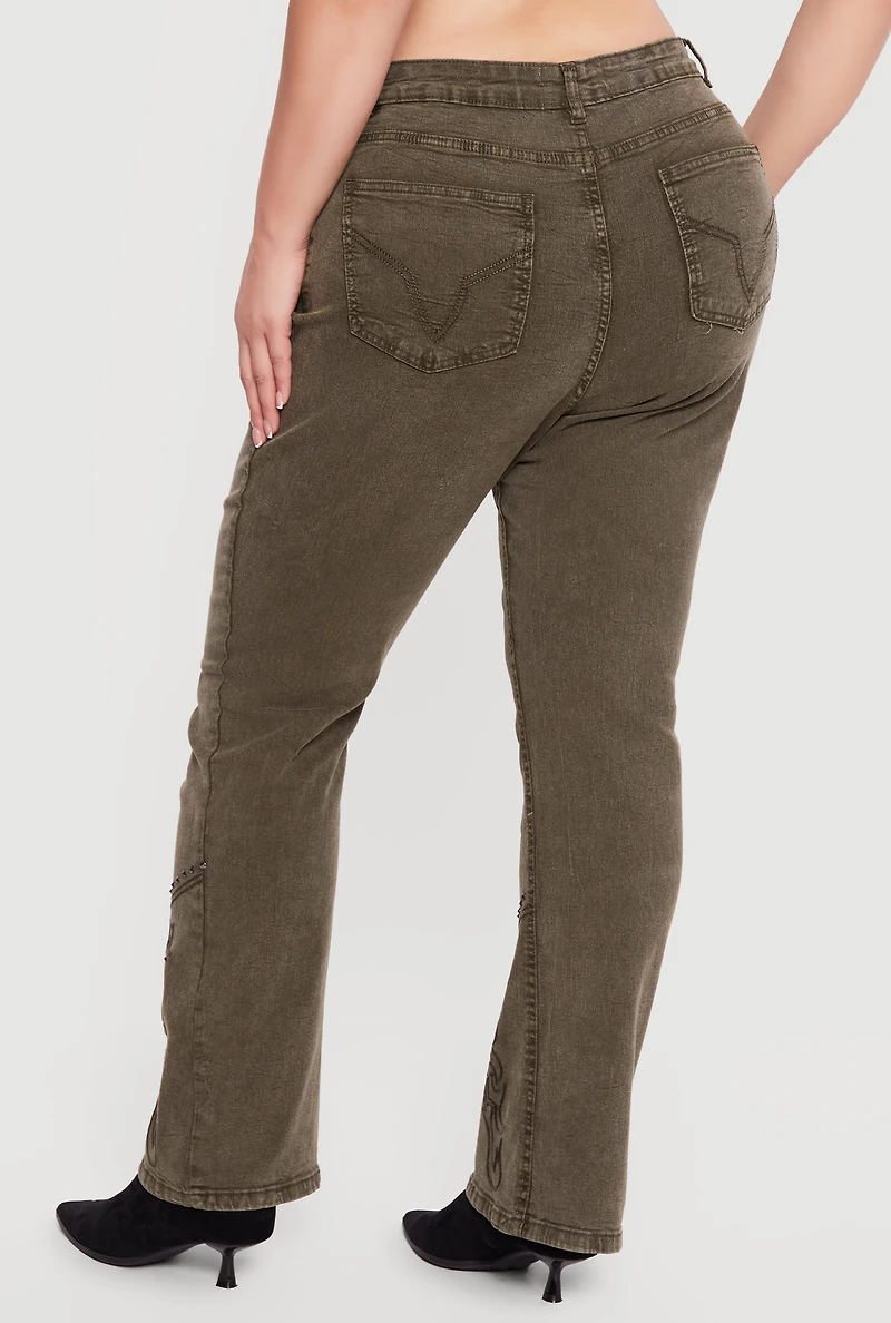 Plus Western Decorative Stitch Straight Leg Jeans