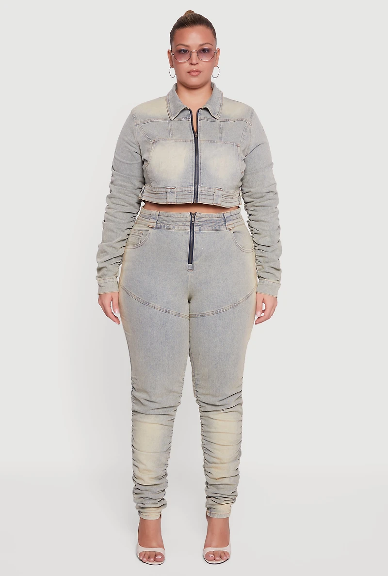 Plus High Waisted Stacked Acid Wash Jeans