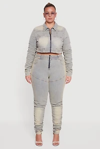 Plus High Waisted Stacked Acid Wash Jeans