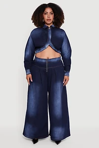 Plus Elastic High Waisted Wide Leg Jeans