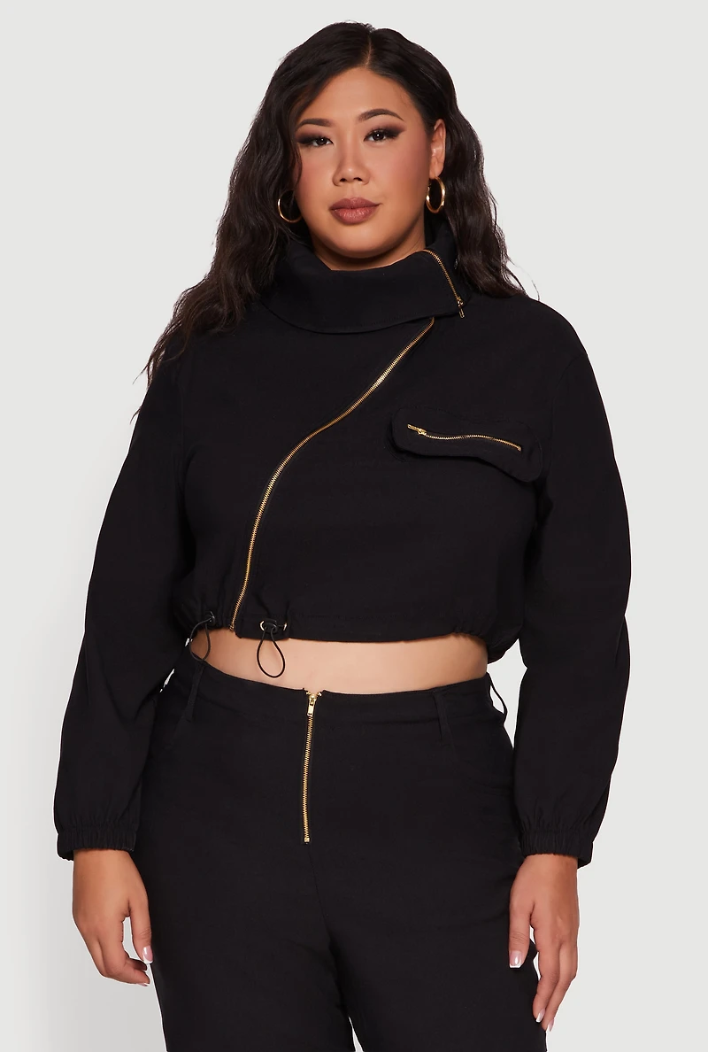 Womens Plus Hyper Stretch Asymmetrical Cropped Jacket,
