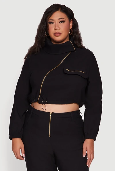 Womens Plus Hyper Stretch Asymmetrical Cropped Jacket,