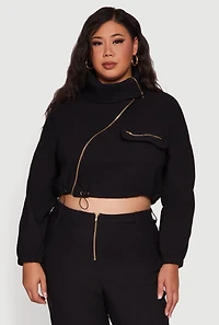 Womens Plus Hyper Stretch Asymmetrical Cropped Jacket,