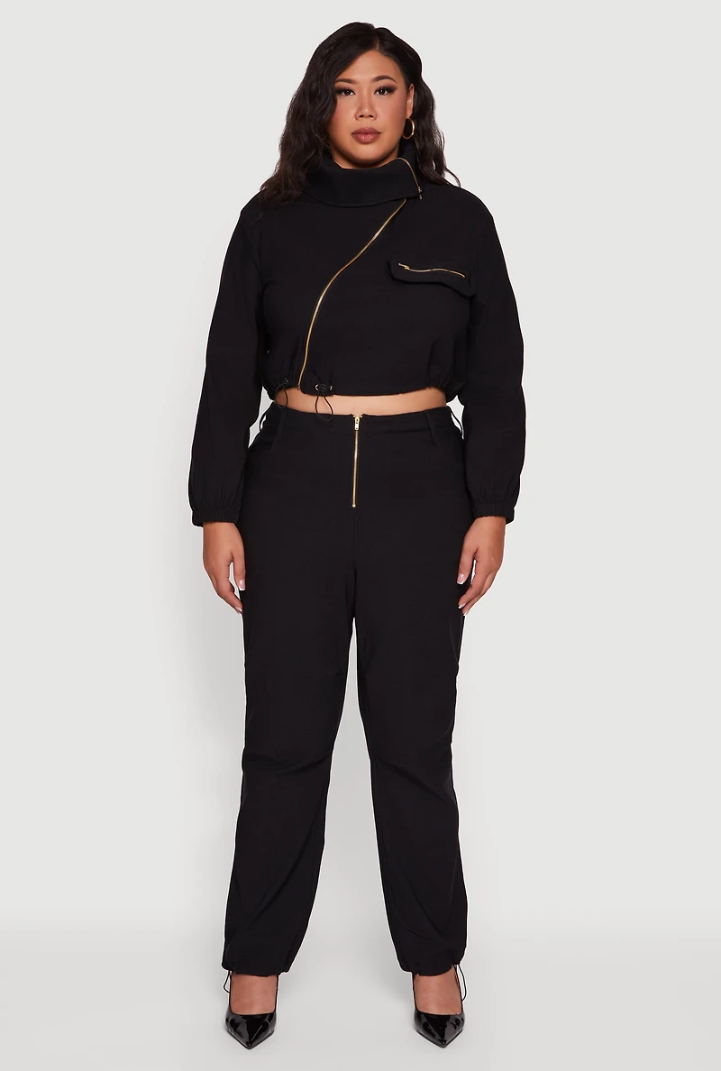 Womens Plus Hyper Stretch Asymmetrical Cropped Jacket,