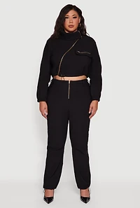 Womens Plus Hyper Stretch Asymmetrical Cropped Jacket,
