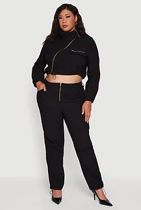 Womens Plus Hyper Stretch Asymmetrical Cropped Jacket,