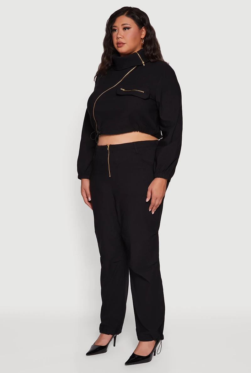 Womens Plus Hyper Stretch Asymmetrical Cropped Jacket,