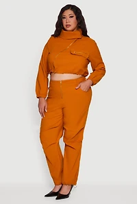 Womens Plus Size Hyper Stretch Asymmetrical Cropped Jacket, Brown, Size 1X