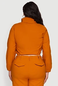 Womens Plus Size Hyper Stretch Asymmetrical Cropped Jacket, Brown, Size 1X