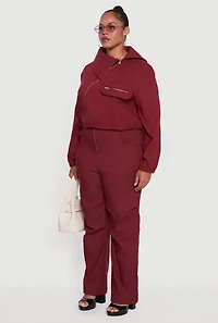 Womens Plus Size Hyper Stretch Asymmetrical Cropped Jacket, Burgundy, Size 2X