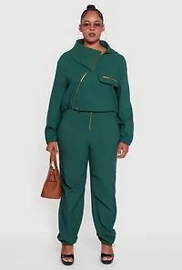Womens Plus Size Hyper Stretch Exposed Zip Drawstring Hem Pants, Green, Size 1X