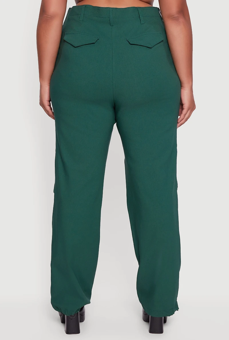 Womens Plus Size Hyper Stretch Exposed Zip Drawstring Hem Pants, Green, Size 1X