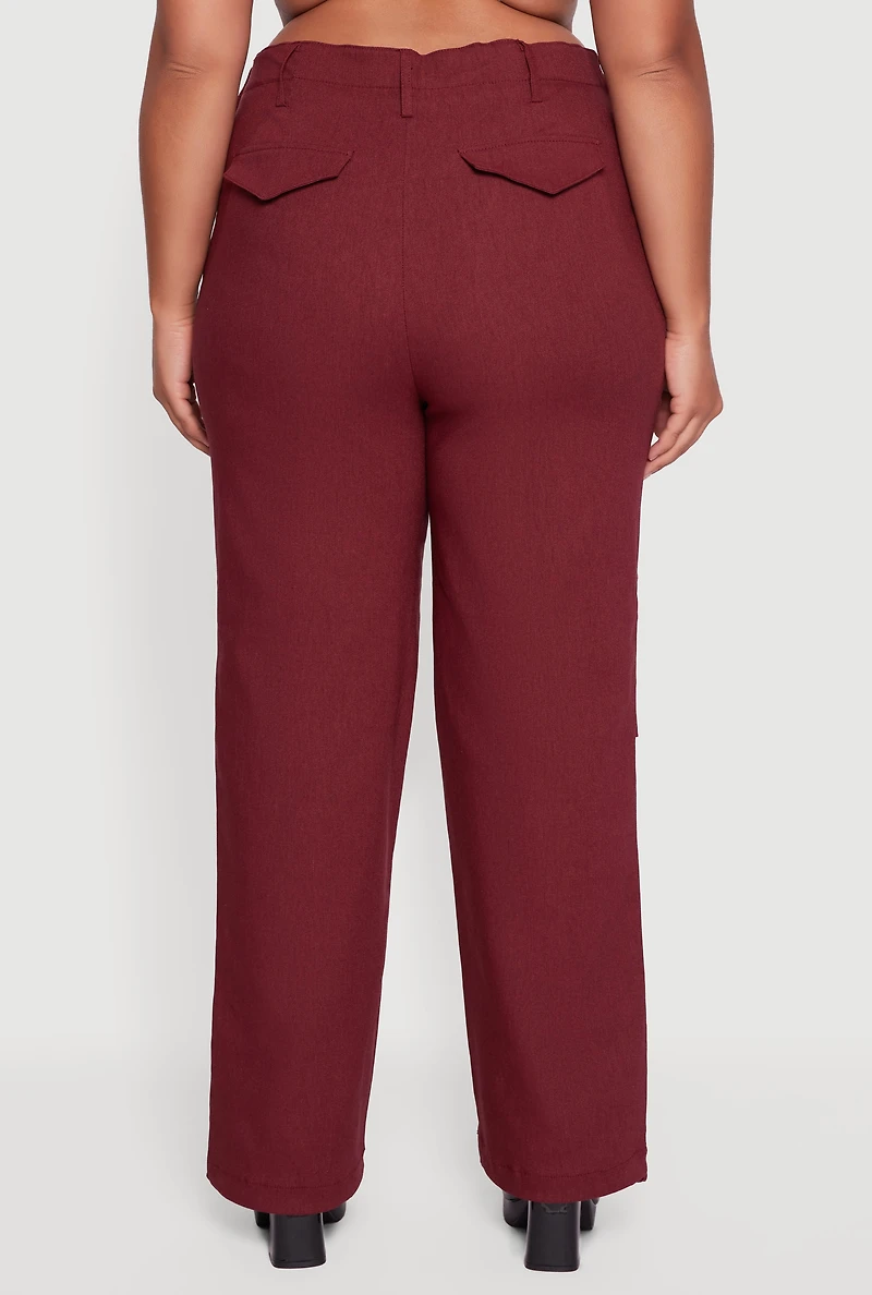 Womens Plus Size Hyper Stretch Exposed Zip Drawstring Hem Pants, Burgundy, Size 1X