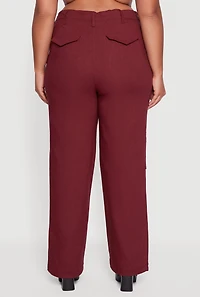 Womens Plus Size Hyper Stretch Exposed Zip Drawstring Hem Pants, Burgundy, Size 1X