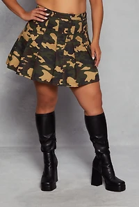 Womens Plus Size High Waisted Pleated Mini Skirt, Green, Size 2X