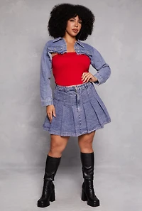 Plus High Waisted Pleated Mini Skirt