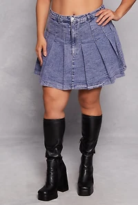 Womens Plus Size High Waisted Pleated Mini Skirt, Blue, Size 2X